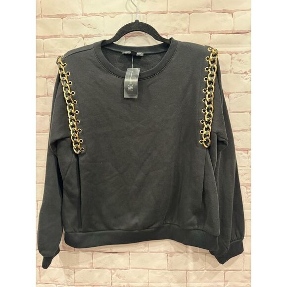 INC International Concepts black golden chain sweater size petite large - Picture 1 of 8